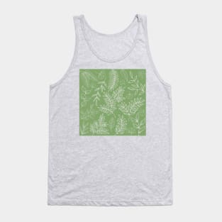 Botanical Line Drawn Leaves Pattern Green Tank Top